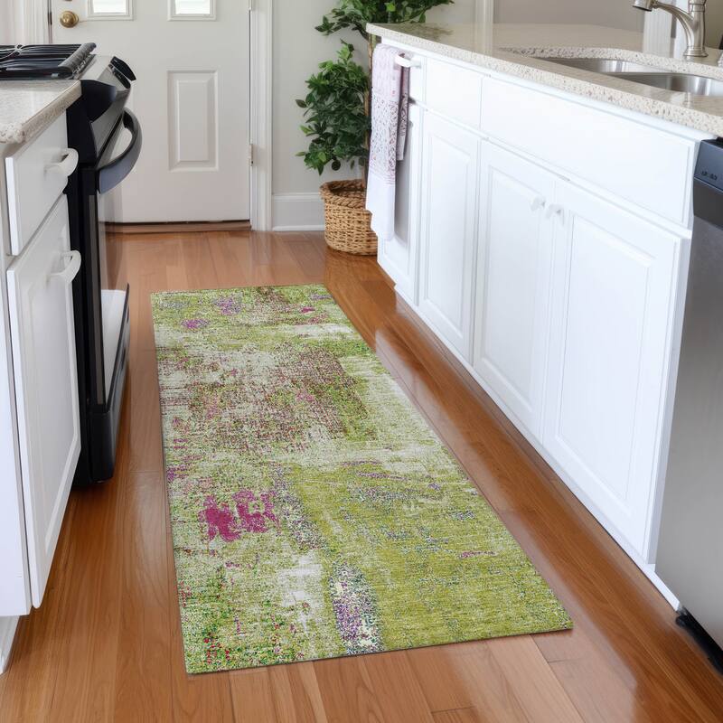Premium Washable Super Soft Abstrct Flair Mayfield Rug - Lime - 2'3" x 7'6"