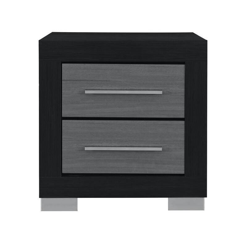 HomeRoots 23" Black And Gray Wood Square Two Drawer Nightstand