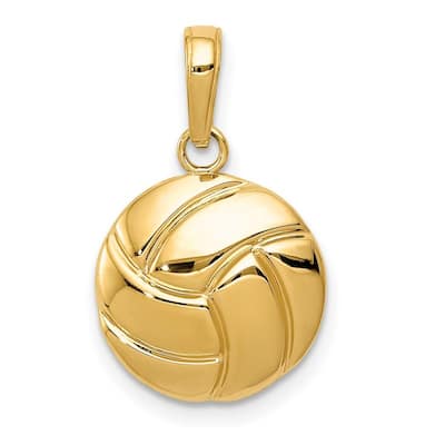 Curata 14k Yellow Gold 18" 13.5mm Polished 2-d Volleyball Pendant Necklace Necklace
