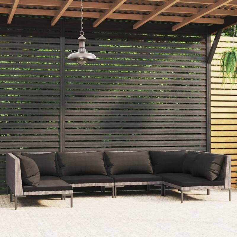 vidaXL Patio Lounge Set Outdoor Sectional Corner Sofa Poly Rattan Dark Grey - 27.6" x 27.6" x 24"