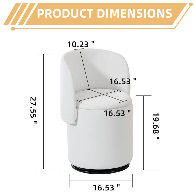 Stylish Upholstered Barrel Chair: 360°Swivel Vanity Stool for Bedroom & Dining Chair, Built-in Storage, Soft Padded Accent Seat