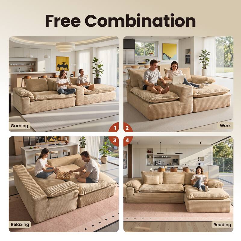 OVIOS L-Shaped Sofa with Dual-Tone Stripe Fabric​