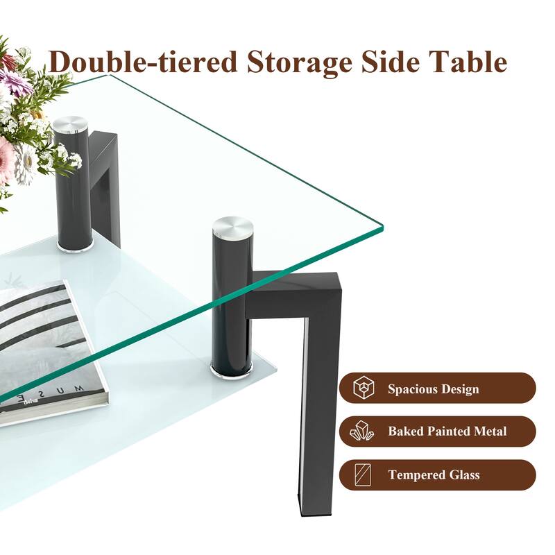 Rectangle Glass Clear Coffee Table Side Table