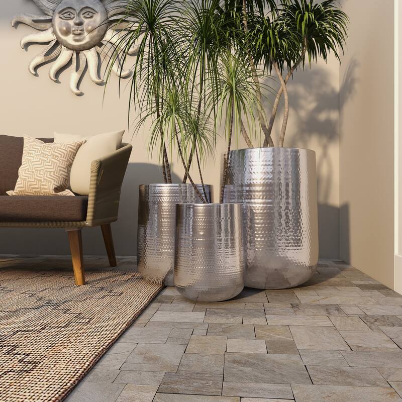 Aluminum Hammered Metal Glam Planter in Copper or Silver (Set of 3)