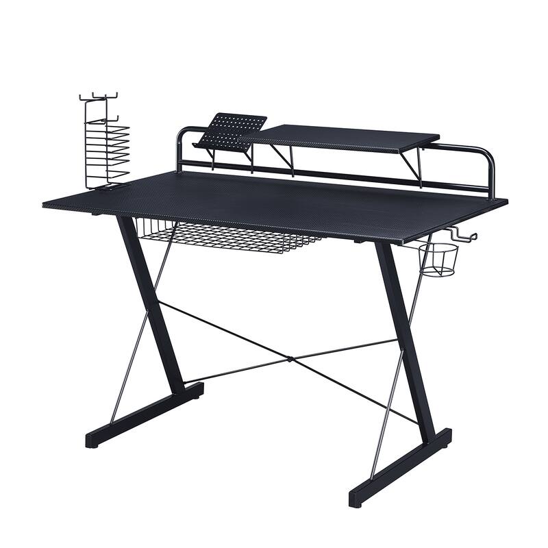 Techni Sport TS-200 Carbon Computer Gaming Desk with Shelving