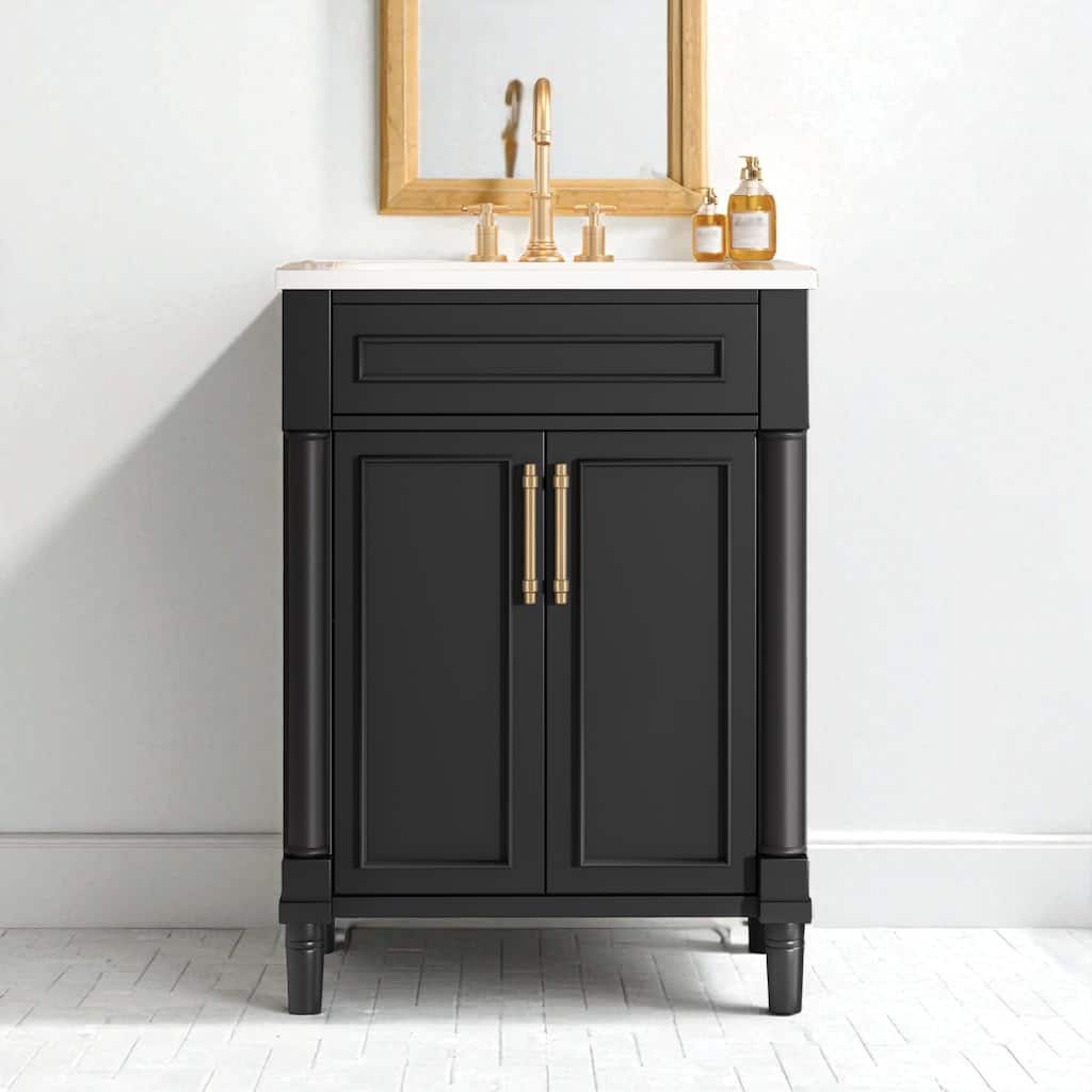 24" Bathroom Vanity with Integrated Ceramic Sink, 2 Doors, Adjustable Shelf and Storage Cabinet