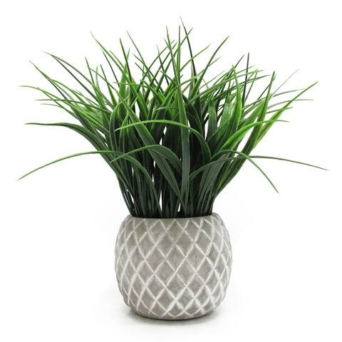 Artificial Wheat Grass Plant in Round Clay Pot 10in - 10" H x 12" W x 12" DP