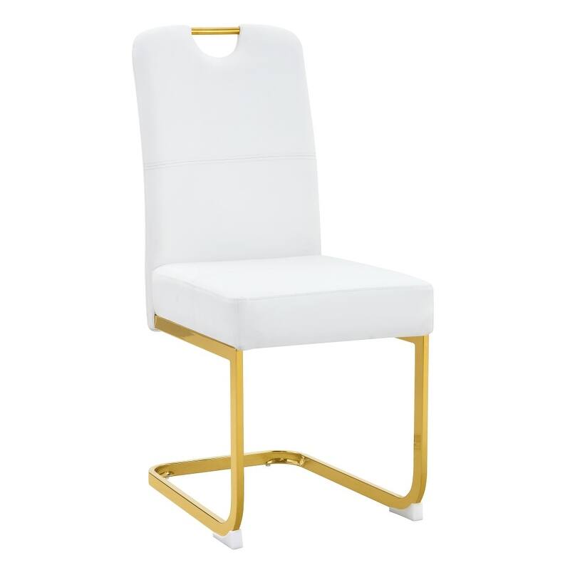 Set of 4, 15.7" PU Upholstered Dining Chairs with Golden Metal Legs