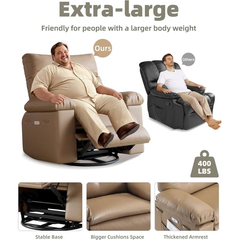 27" Oversized PU Leather Massage Recliner with Heat & Vibration, Cup Holders, Side Pockets, Wood Frame