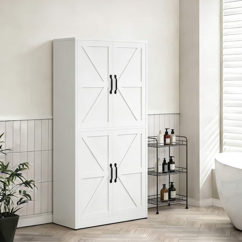 White Steel Kitchen Pantry Storage Cabinet with Adjustable shelves, heavy-duty country cabinet for kitchens, bathrooms