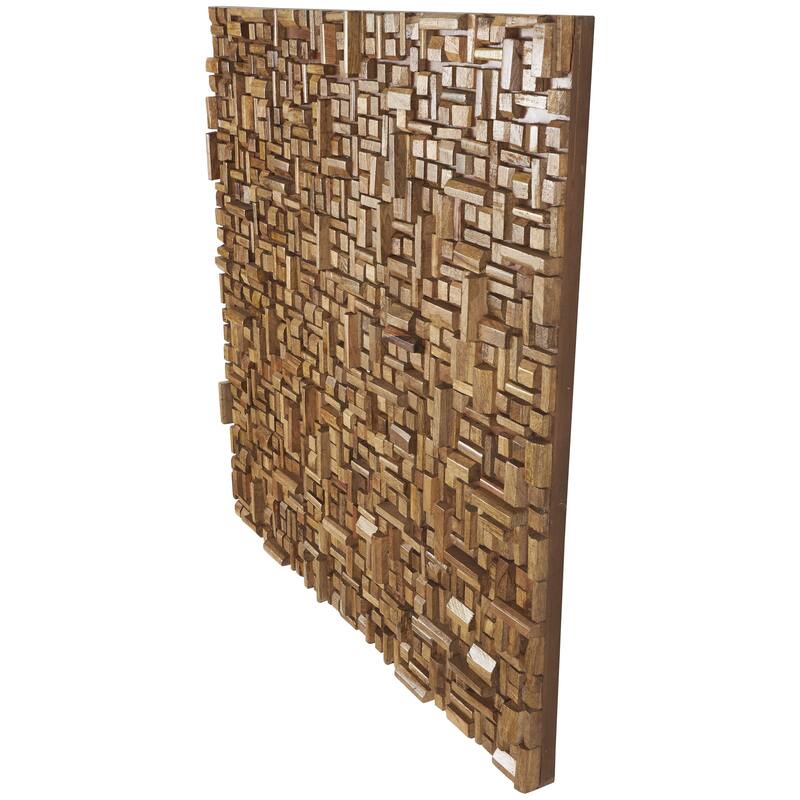Mango Wood Abstract Handmade Geometric Block Panel Home Wall Decor - Brown - Roche River Decor