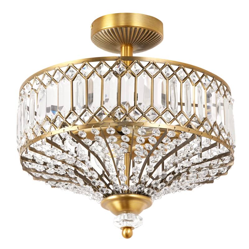 Silver Orchid Furey Bronze/Gold Tiered Glass Semi-flush Lighting Fixture - 14.75"L x 14.75"W x 15.25"H