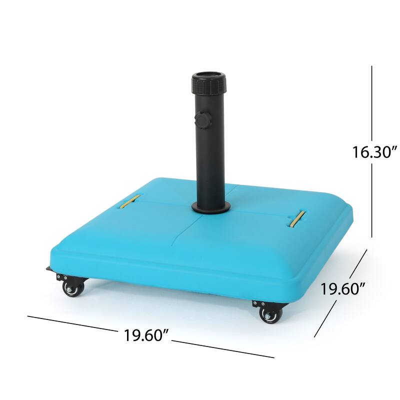 Roomfitters Square Rolling Umbrella Base, Heavy-Duty Wheeled Patio Stand, Teal