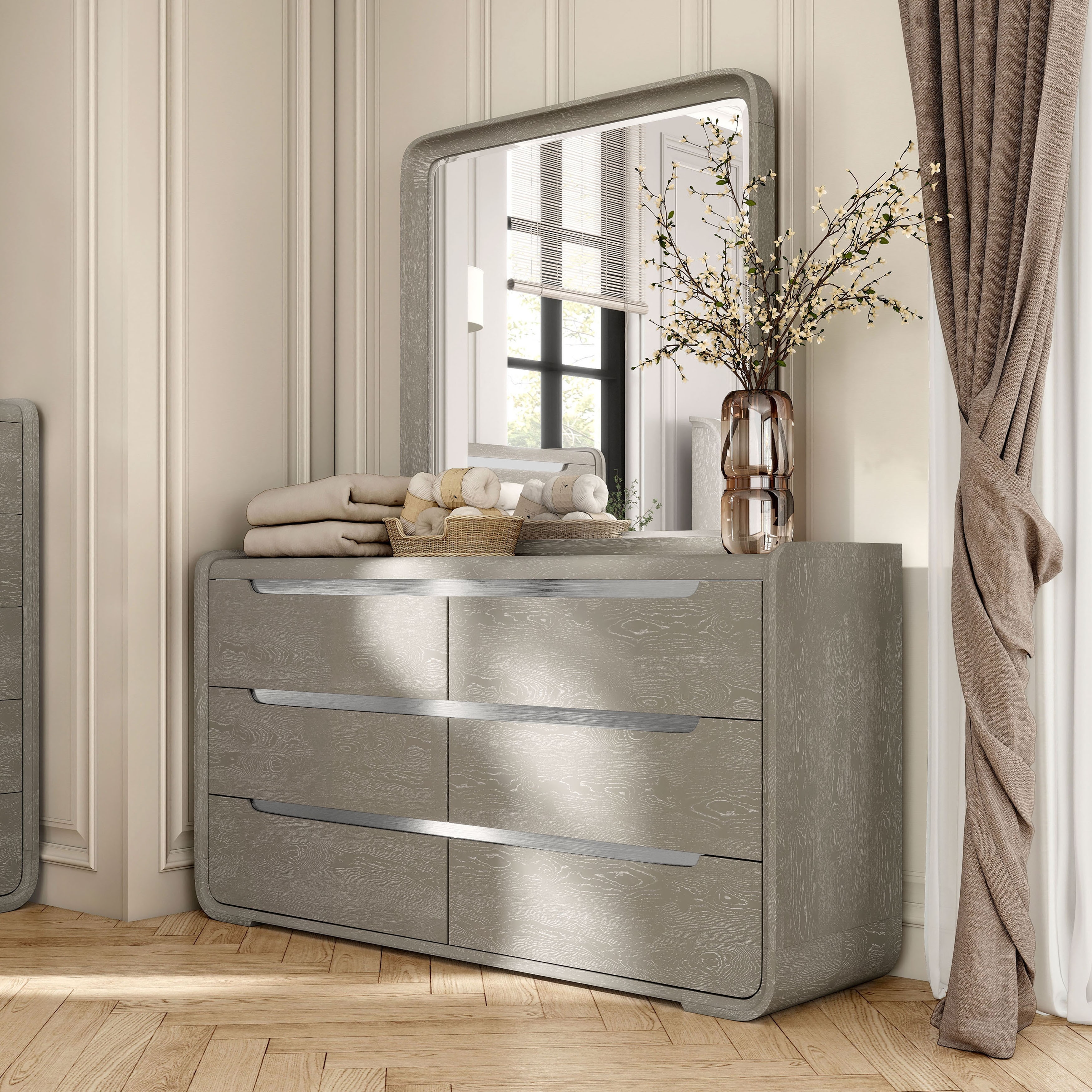 Furniture of America Addeso 2-Piece Modern 6-Drawer Dresser and Mirror Set