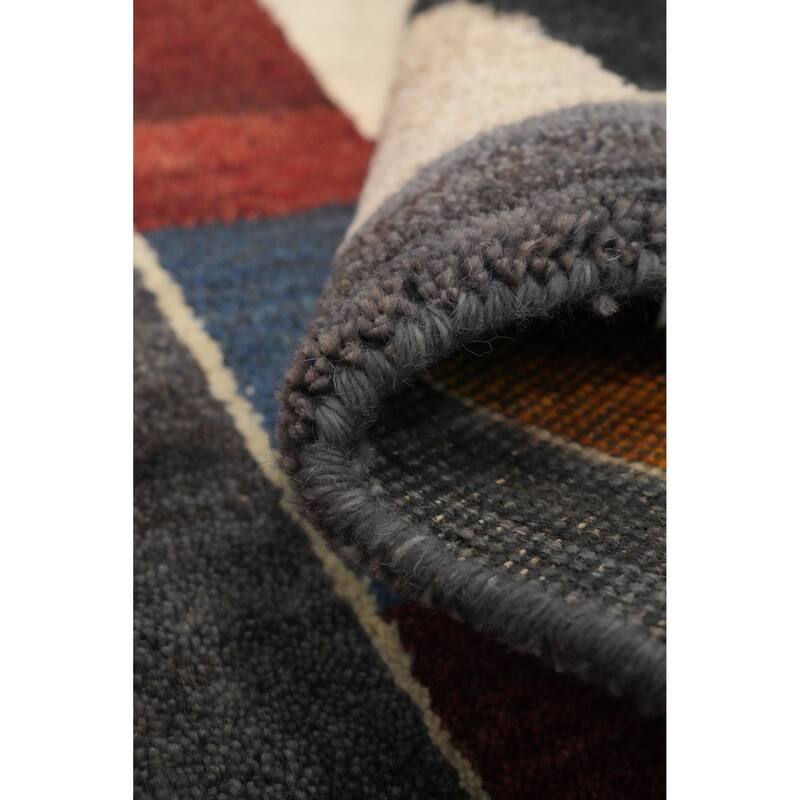 Hand Knotted Oriental 100% Wool Carpet Modern Geometric Multi-Colored Gabbeh Runner Rug - 4' 7'' X 2' 3''