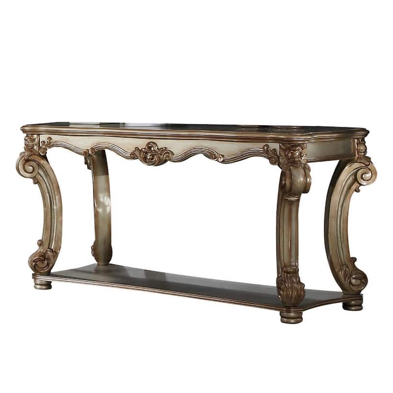 Wood Sofa Table with Bottom Shelf in Golden Brown
