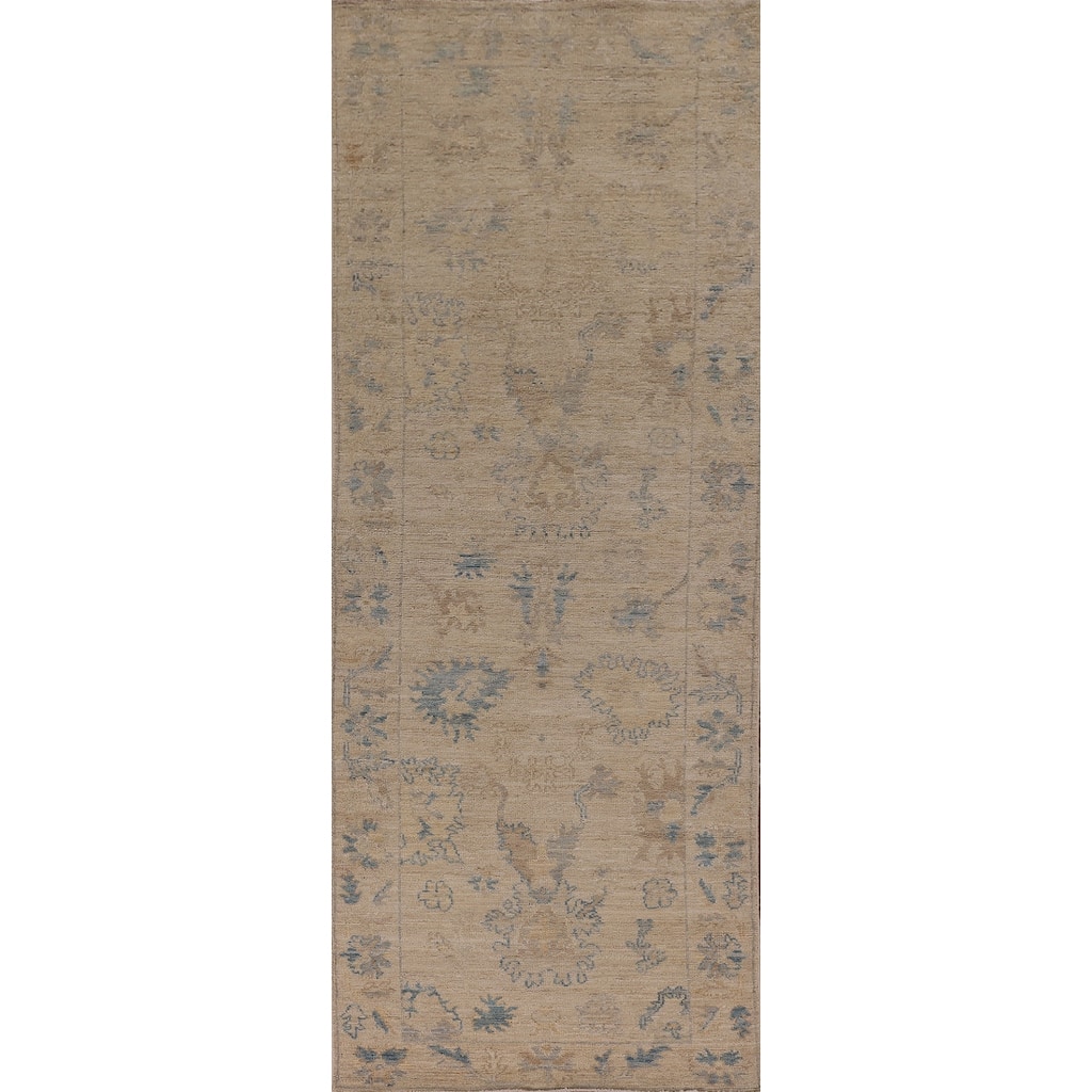 Earth Tone Oushak Vegetable Dye Runner Rug Hand-Knotted Wool Carpet - 2'11" x 9'8"