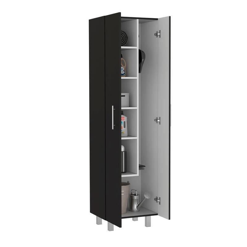 Closet Pantry with five interior shelves for Bedroom, Black / White
