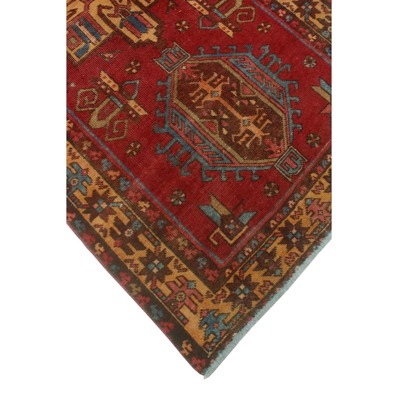 Fine Vintage Distressed Negin Red/Navy Runner - 3'2" x 12'9"