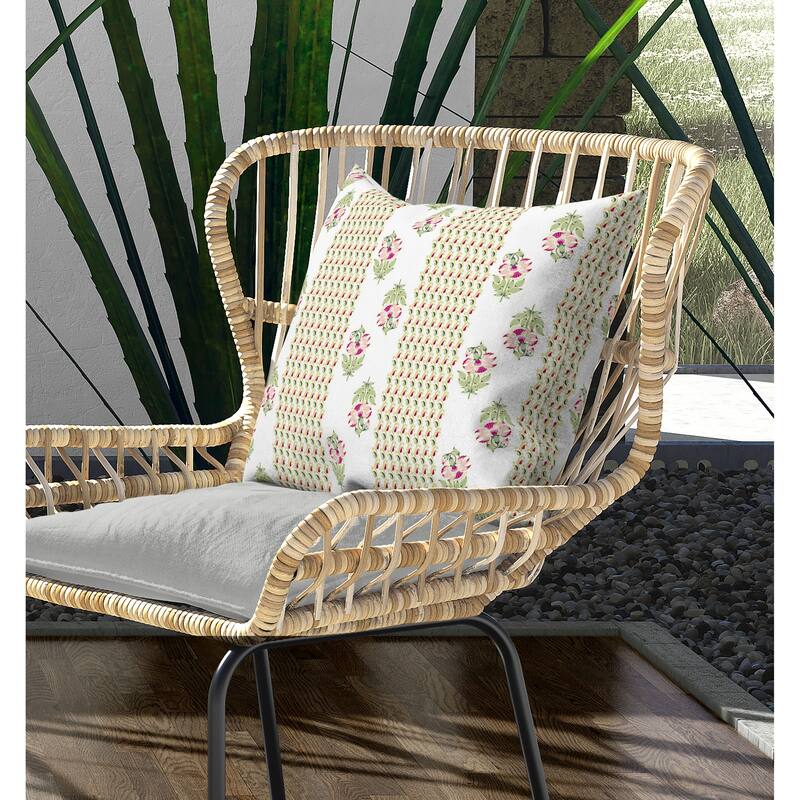 Anemone Artistry Indoor/Outdoor Reversible Throw Pillow White and Green