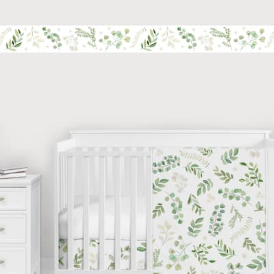Floral Leaf Collection Wallpaper Wall Border - Green and White Boho Watercolor Botanical Woodland Tropical Garden Leaves