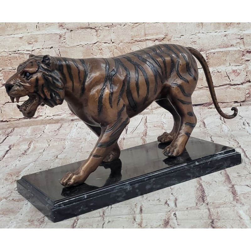 Hot Cast Bronze Tiger Statue Sculpture Figure On Marble Base By Moigniez
