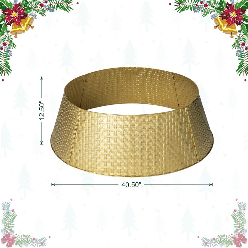 Glitzhome 40.5"D Gold Metal Weave Christmas Tree Collar - 40.5"