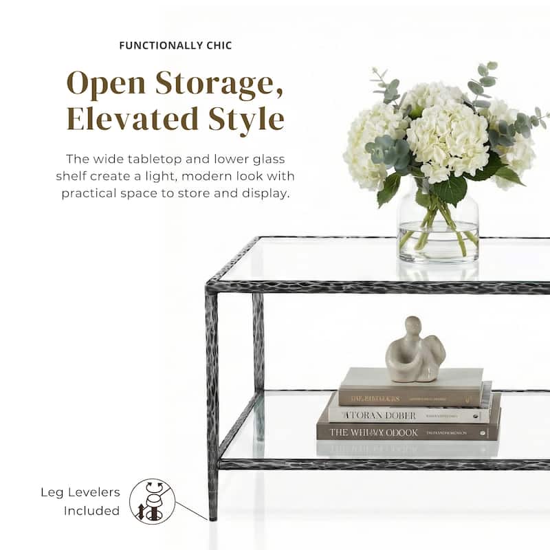 247 Shop At Home Lalia Modern Hammered Metal 2-Piece 1-Shelf Coffee Table Set