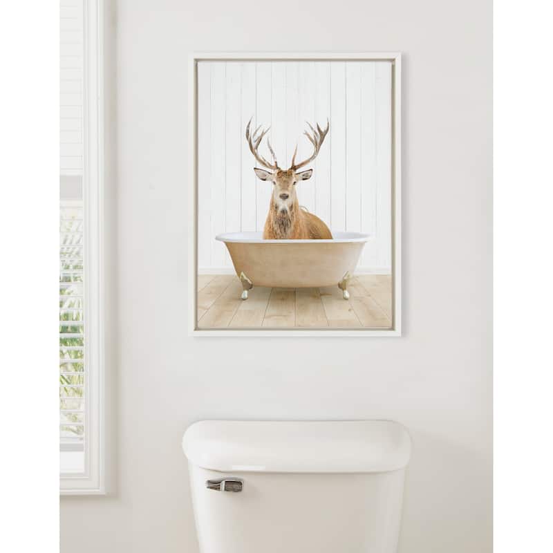 Kate and Laurel Sylvie Stag Bath Framed Canvas by Amy Peterson