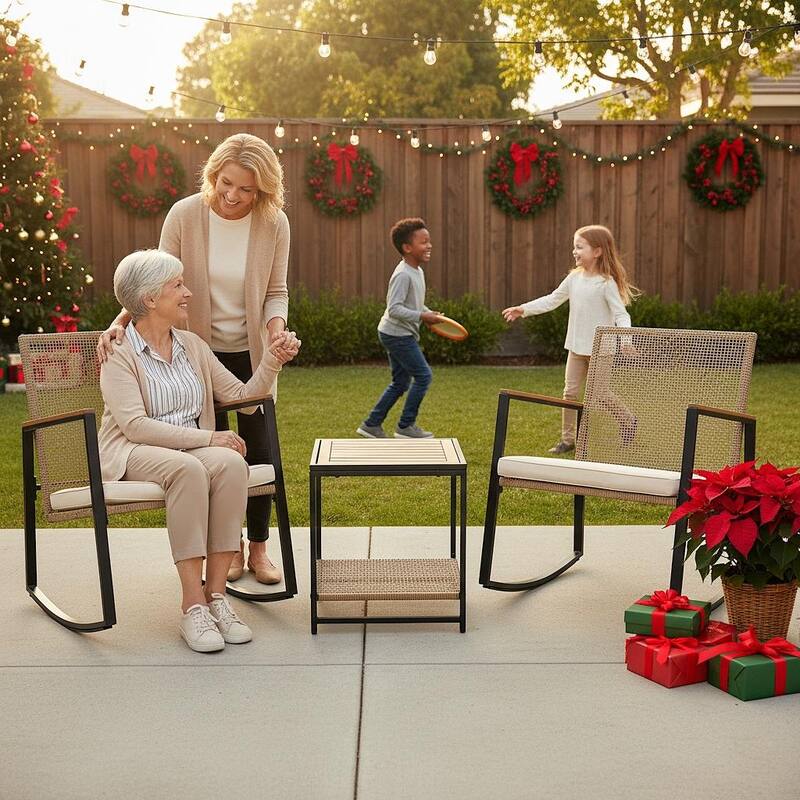 Made4Home Vianna 3-Piece Solid Acacia Wood Patio Rocking Set - Yellow