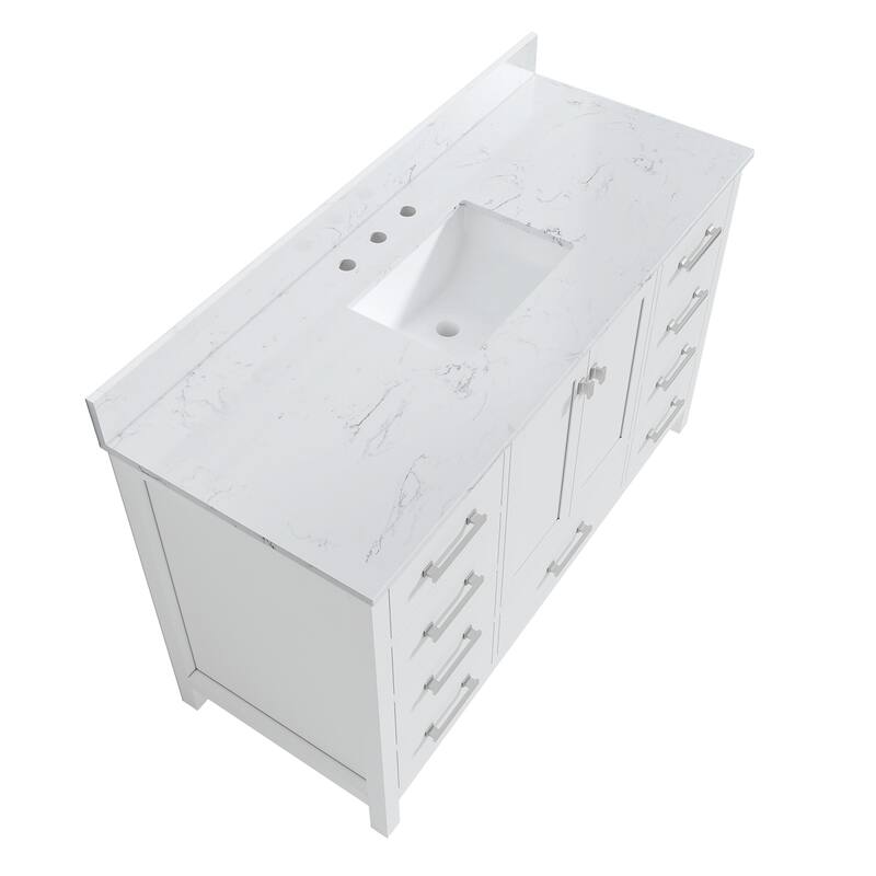 StarrySky 54 inch Undermount Single Sink Bathroom Vanity with Engineered Carrara Marble Top - 54 inch