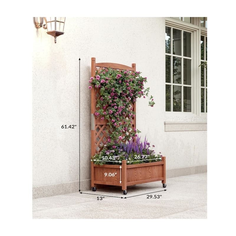1-Pack 29.5 x 13 x 61.5 Inch Elevated Wooden Planter Box with Built-In Trellis Mobile Garden Bed