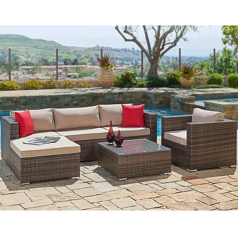Suncrown Outdoor 6-piece Brown Wicker Sectional Sofa and Chair Set
