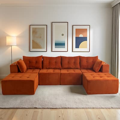 Modular 6-Seat U Shaped Sectional Sofa - 64.5"D x 129.5"W x 26.3"H