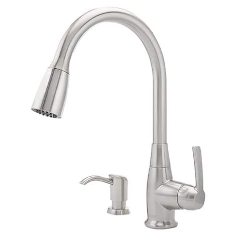 Franke 115.0287.058 HighArc PullOut Kitchen Faucet Satin Nickel, Soap Dispenser