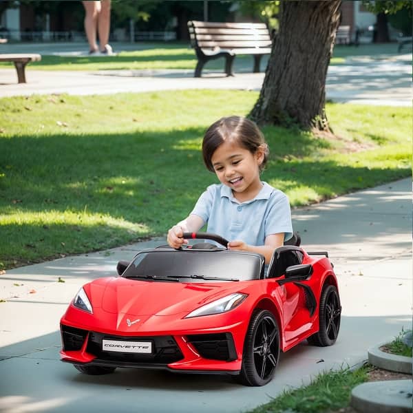 slide 2 of 45, Corvette dual-wheel drive sports car with 2.4G remote control 12V 4.5A.h red C8 Red