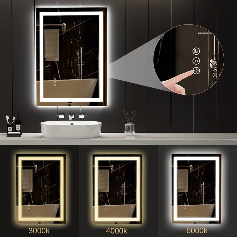 Bathroom Mirror with Lights 20x28, Lighted Vanity Mirror Wall Mounted with Front and Backlit, - White
