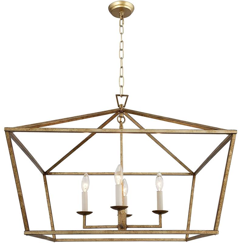 28 Inch Wide 4 Light Rustic Aged Iron Lantern Open Frame Chandelier