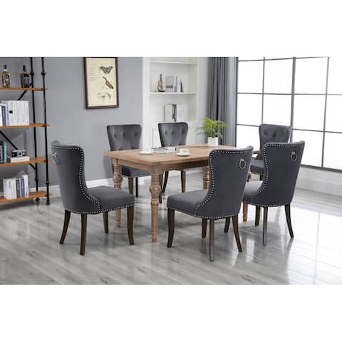 Dining Chair Tufted Armless Chair Upholstered Accent Chair, Set of 6 (Grey)