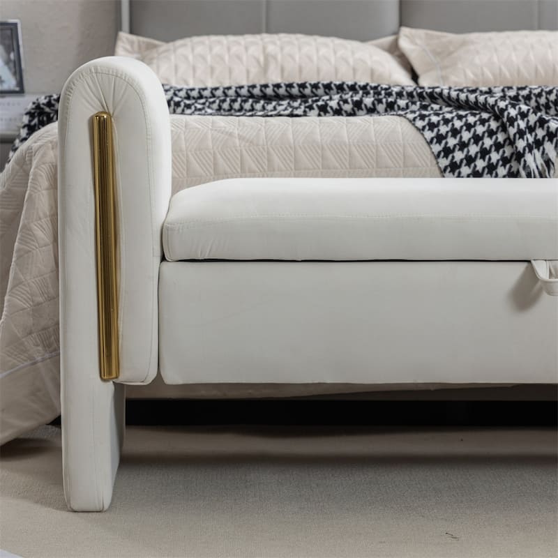 Storage Bench Bedroom Bench With Gold Metal Trim Strip For Living Room