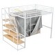 preview thumbnail 10 of 16, 70"High Full Size Metal Loft Bed with Large Wardrobe and Storage Staircase,White