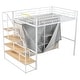 preview thumbnail 11 of 10, Space-saving Design Metal Loft Bed with Wardrobe and Storage Shelves, Full Size, White