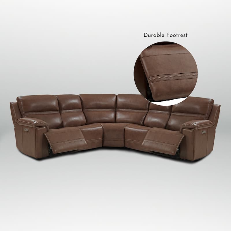 5PCS, 3 power Recliners, Dual-Power Genuine Leather Reclining Sectional with Adjustable Headrest