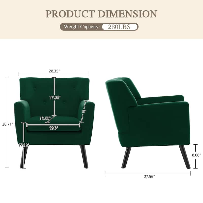 Velvet Upholstered Armchair Tufted Accent Chair, Set of 2 - 30.71"H x 28.35" W x 27.56"D