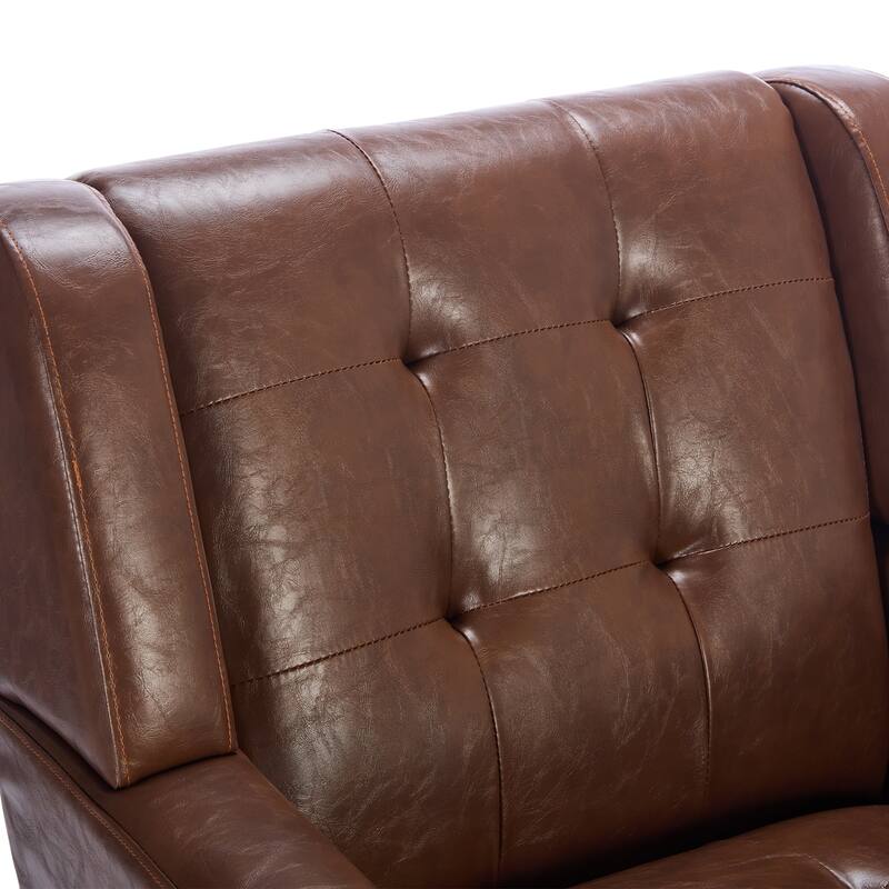 PU Ergonomic Accent Chair with Curved Back and Black Wood Legs, 250lb Capacity