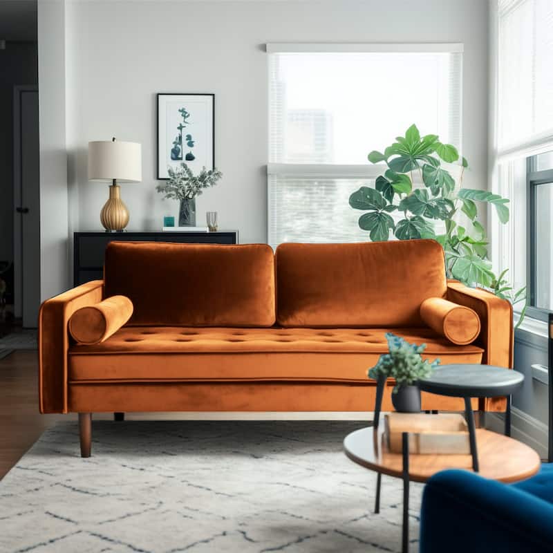 Lando 70" Velvet Square Arm Sofa - Orange