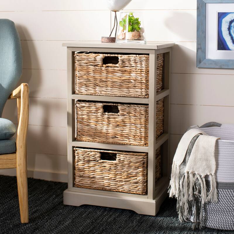 SAFAVIEH Evaline Distressed Black 3 Wicker Basket Storage Unit - 17.3" x 13.4" x 29.5" - 17Wx13Dx30H