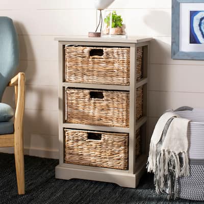SAFAVIEH Halle Vintage Grey 3-Drawer Wicker Basket Storage Unit - 17.3" x 13.4" x 29.5"