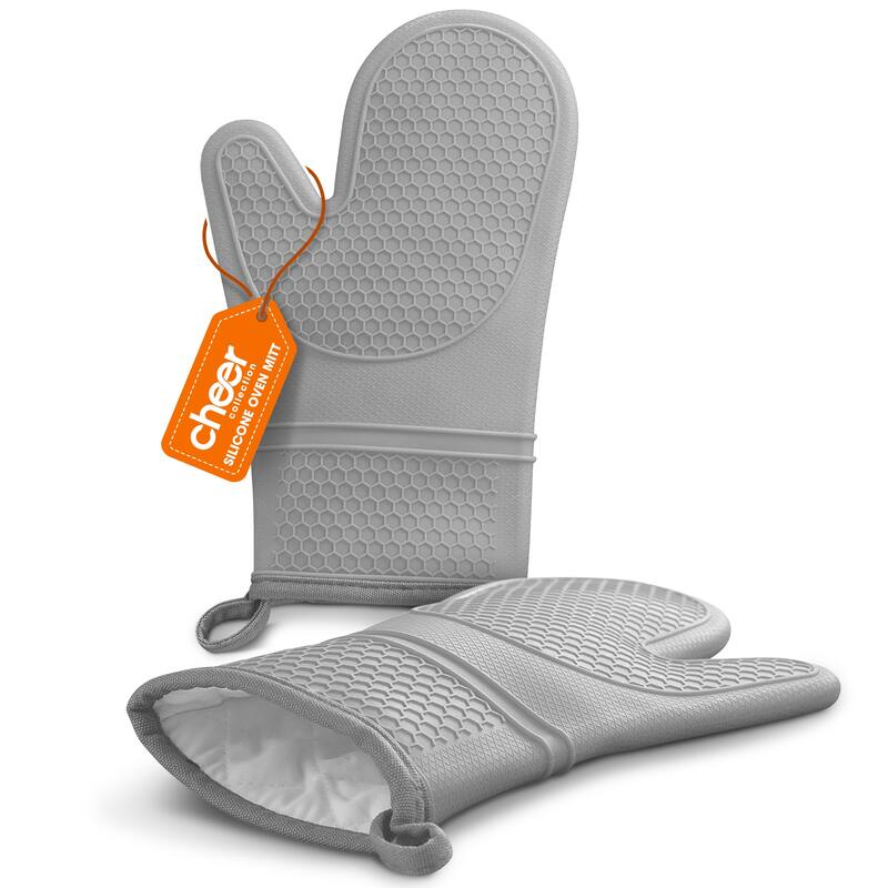 Cheer Collection Silicone Oven Mitts with Soft Cotton Lining (Set of 2) - Gray
