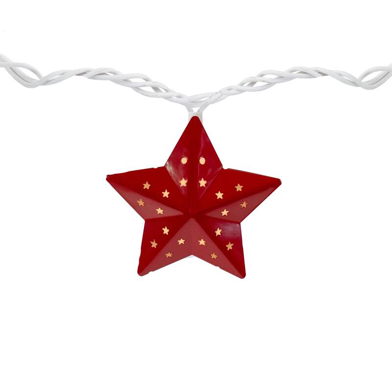 10 Red White Blue Metal Star 4th of July Patio Christmas Lights